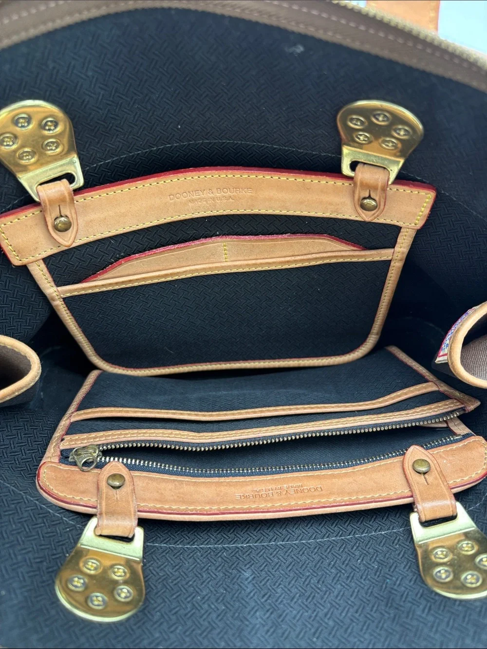 VTG Dooney & Bourke Cabriolet Tan Leather Canvas Dome Handbag Purse USA BLEMISH